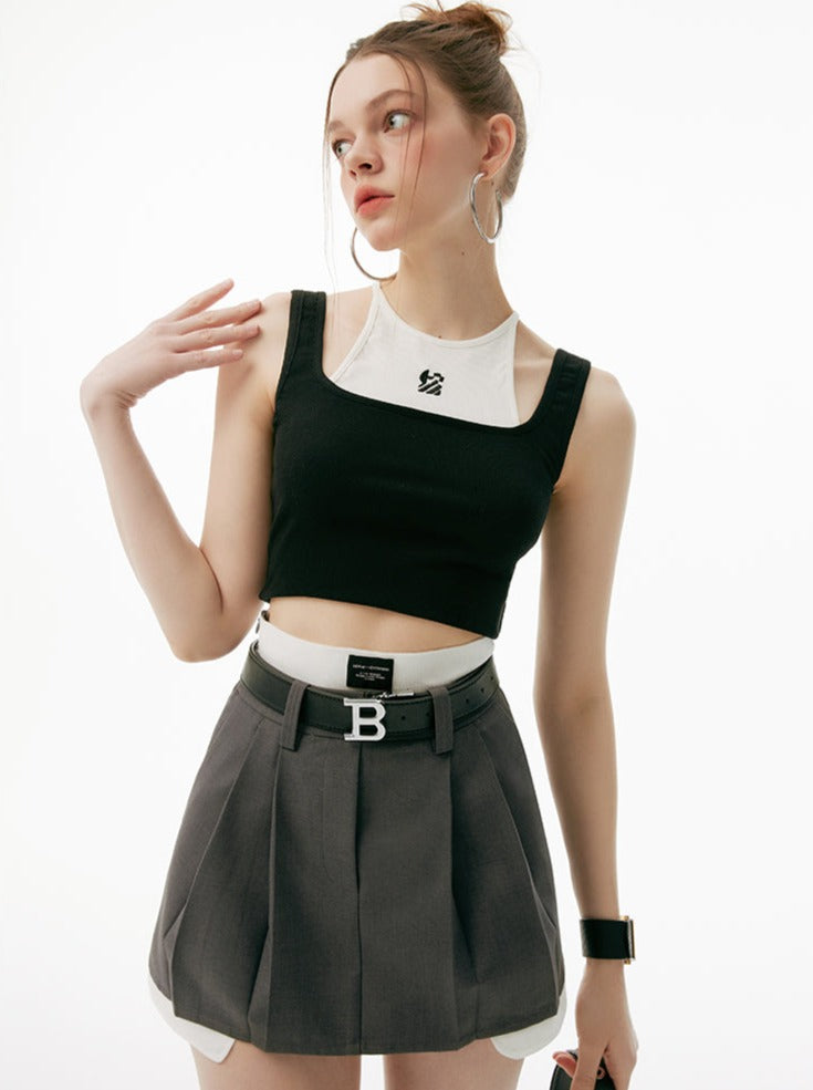Faux Two-piece Tops Logo Tank