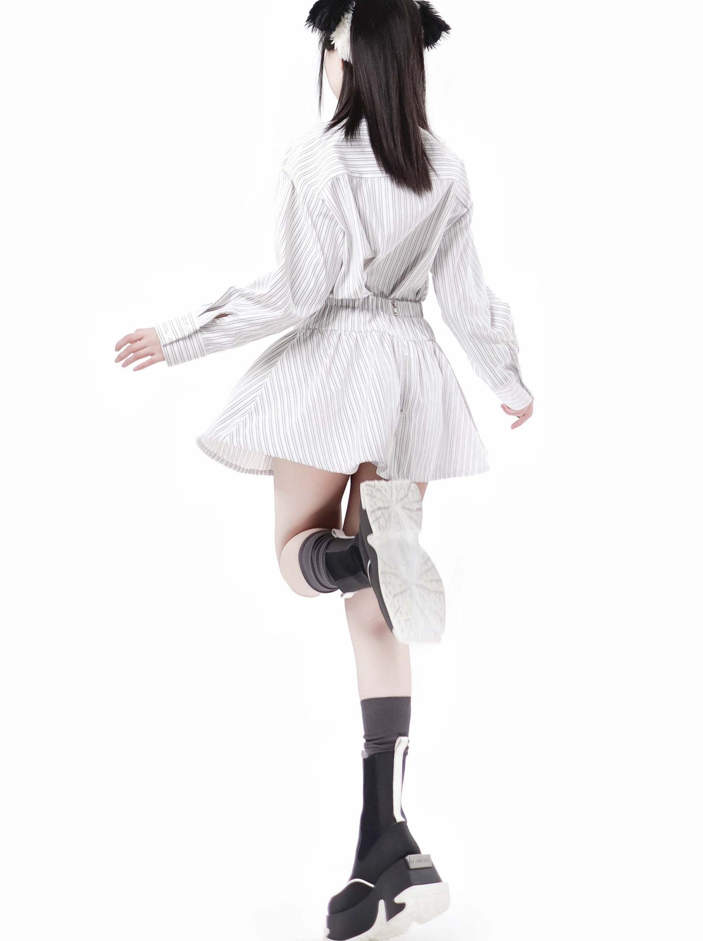 ストライプ + シャツ カジュアル ストリート レイジースカート レトロ