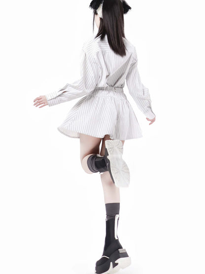 ストライプ + シャツ カジュアル ストリート レイジースカート レトロ