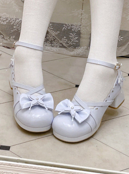 Shoes Mid Round Elegant Lolita Toe Heel Ribbon Sweet
