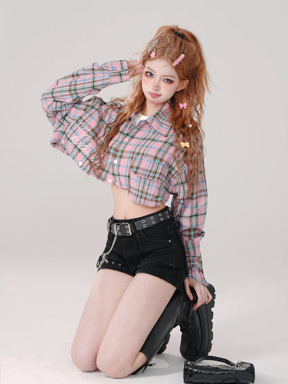 Poloshirt mit Karo-Kragen und langem, abnehmbarem, lockerem