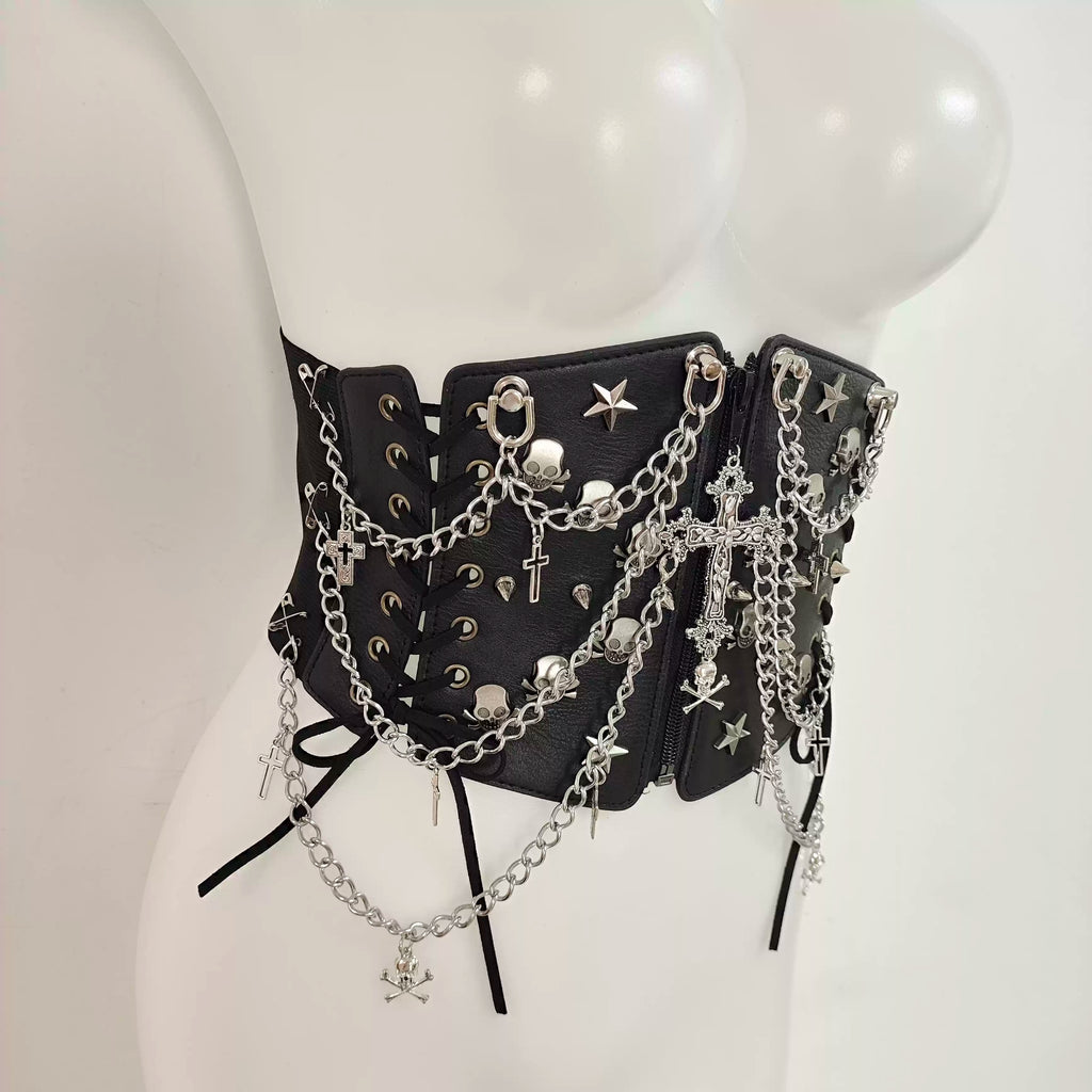 Y2K Gothic Lolita Punk Millennium Cross Cummerbund Corset