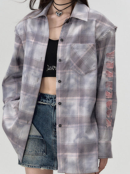 Check Shoulder Loose Silhouette Shirt