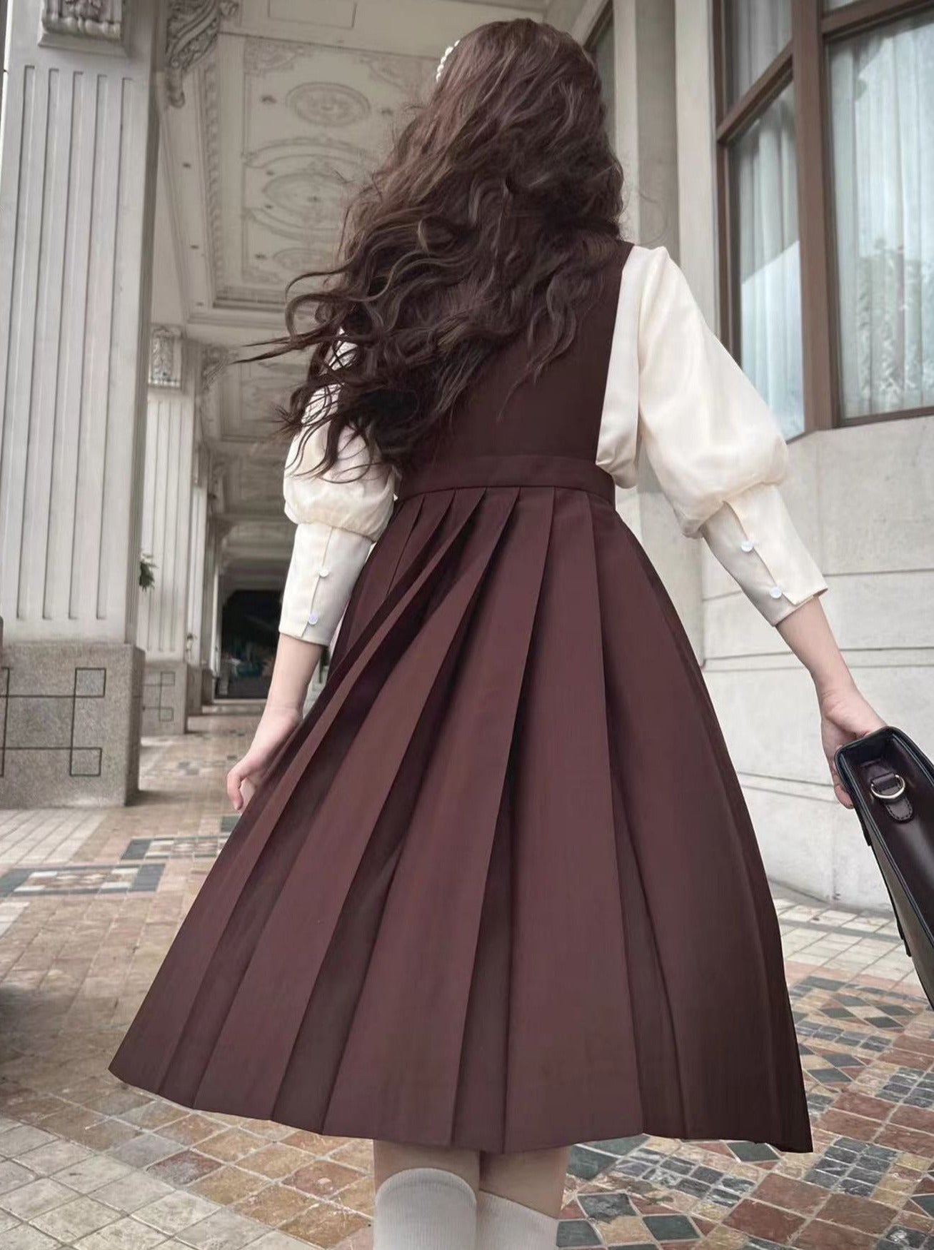 Chiffon Skirt Style Ribbon Inner Accessories V-Neck Cream Shirt College Vest