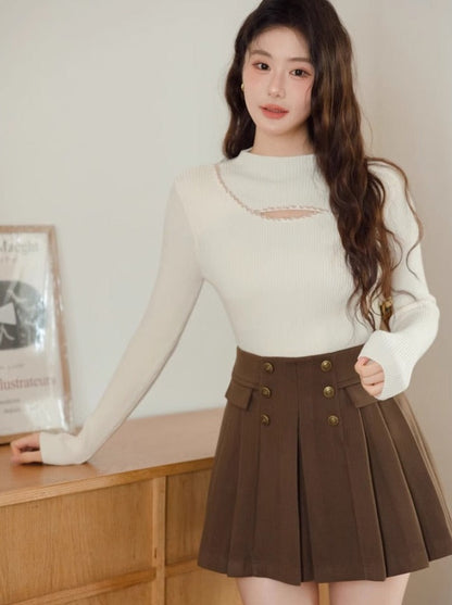 Knopf Gold Plissee Innenrock Hose