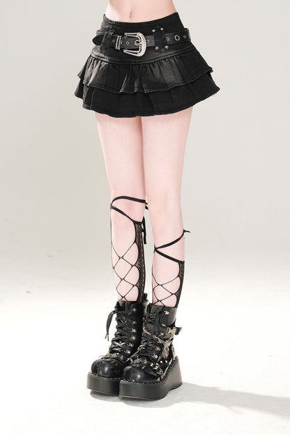 流れるようなミニスカートプリーツデニム