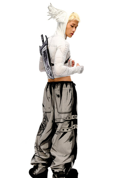 Hand 3D pants design loose painted