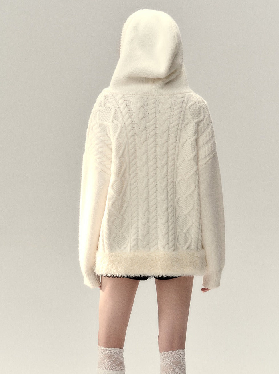 Kapuzenpullover mit Zopfmuster und Reißverschluss