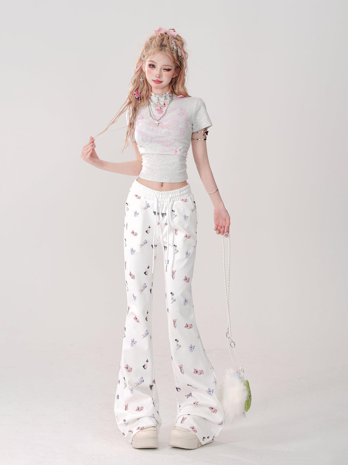 Pants Casual Cat Slim Print