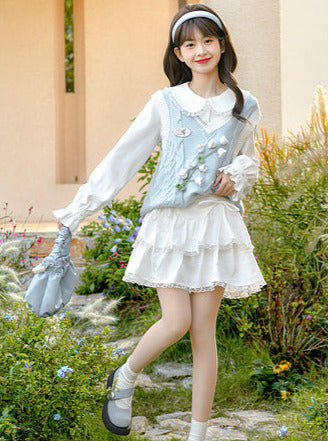 Glockenblumen-Setup: Strick-Kuchenrüsche + Hemdrock + Weste