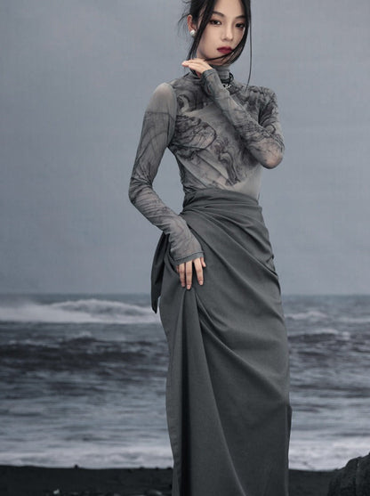 Retro dunkles transparentes Oberteil