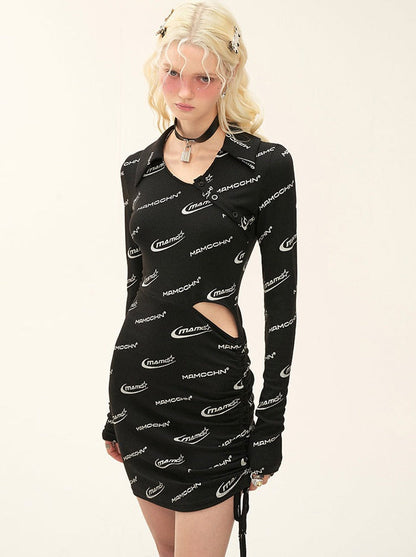 Shirring Logo Dress Print Full