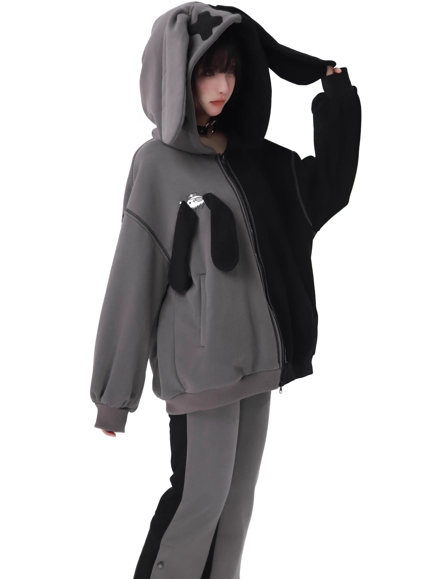 Parker-Hosenrock mit kontrastierendem Reißverschluss und Hasenohren