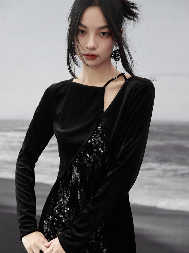 Kleid Nischenschlitz Glitzer Design Samt