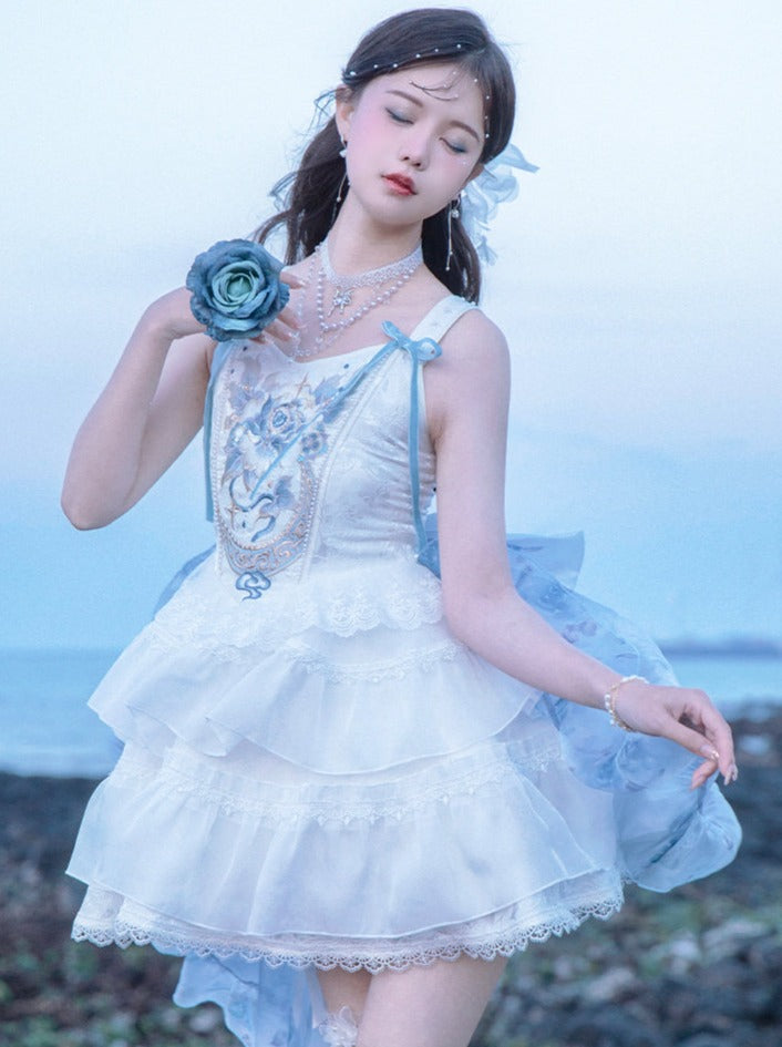 Robe transparente bleue à bretelles et style jupe de ballet à arêtes de poisson