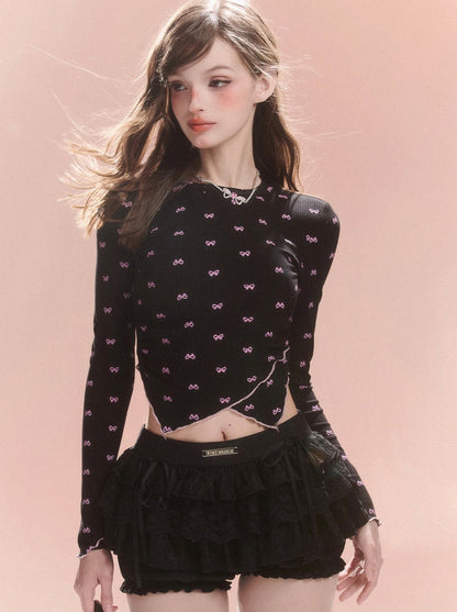 レースアップリボンスリムバッグトップ