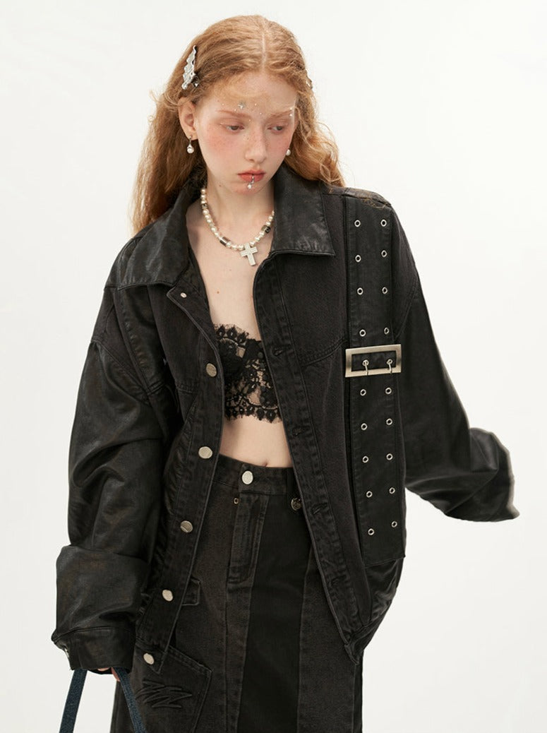 デニムニッチレザーストラップジャケット
