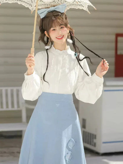 Weste Blau Wald Rüschen Schmetterling Rock China Blau Hemd