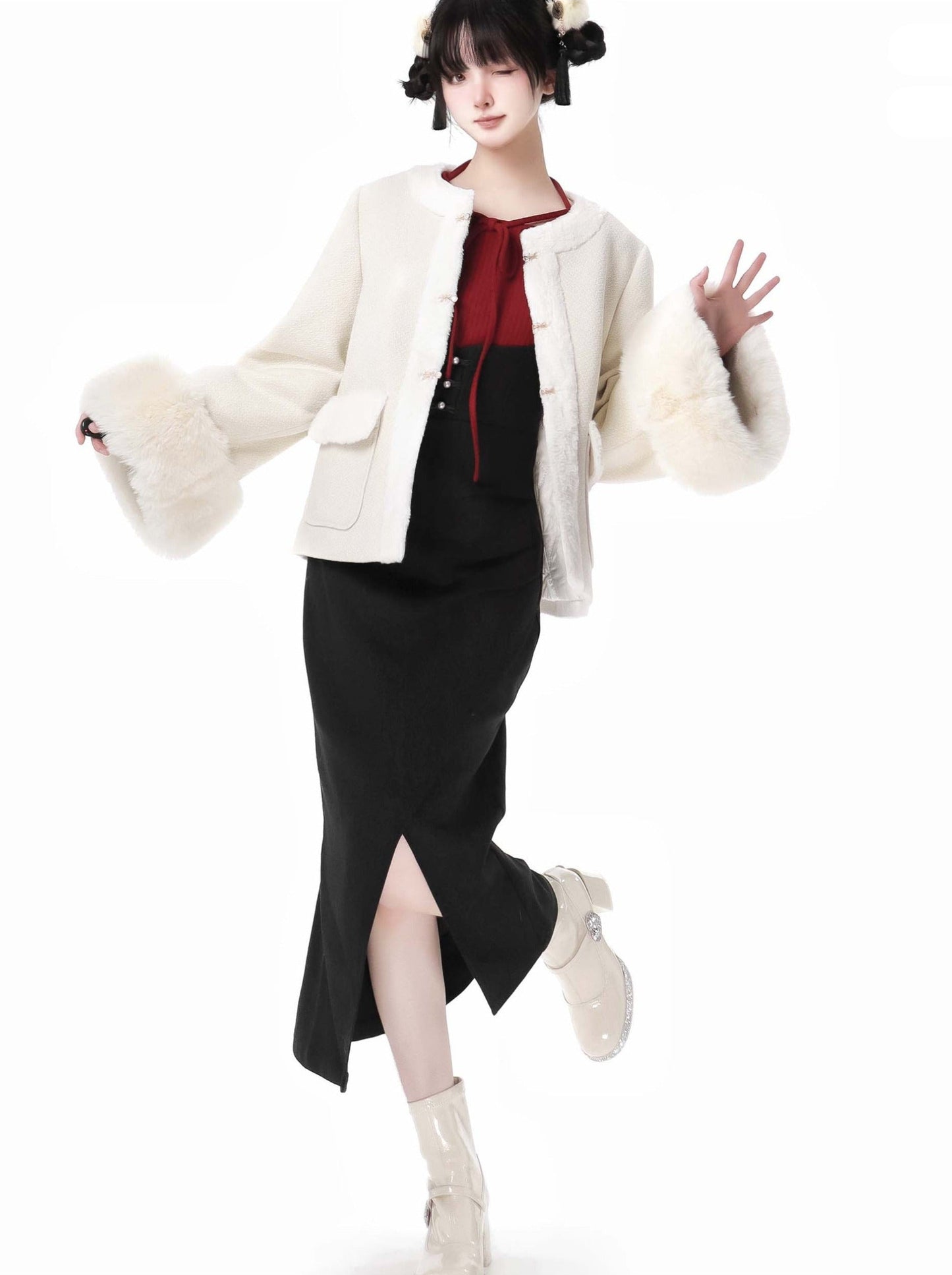 スノーフレグランス ラビットファーコート オフワードスリーブ セータースーツ
