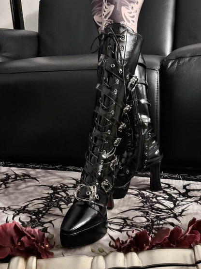 XueHaiJi Gothic Platform Knight Boots — Square Toe Lolita Punk