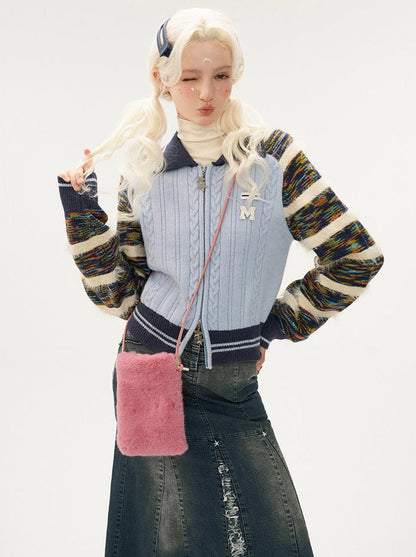 ラインミックスジッパーダブルセーターカーディガン