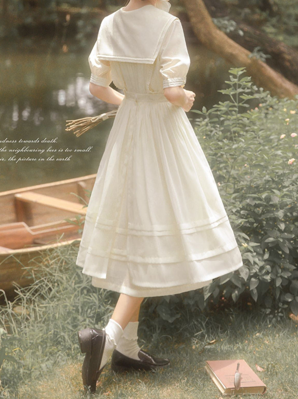 Stickerei Rose Gürtel Tüll Sailor Natur + Rock über Kragen Kleid Farbe + Fee