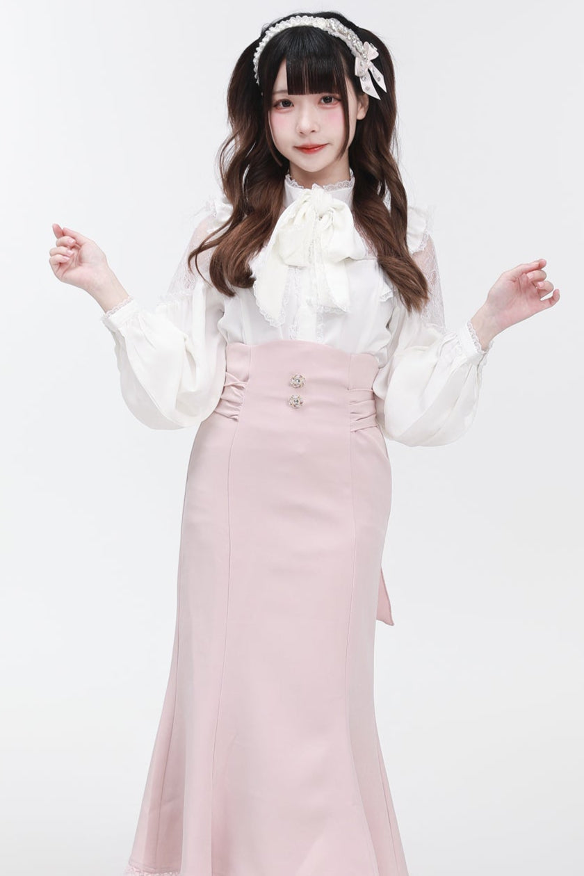 リボンショルダーブラウスレース