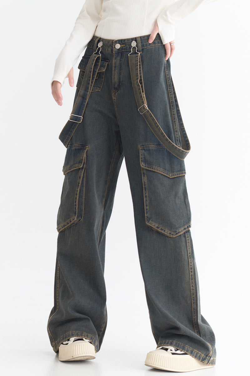 Jeans mit weitem Bein und Taschen