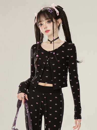 ドレス レイジーシック パンツ カーディガン + ブラック ブーツカット サスペンダー