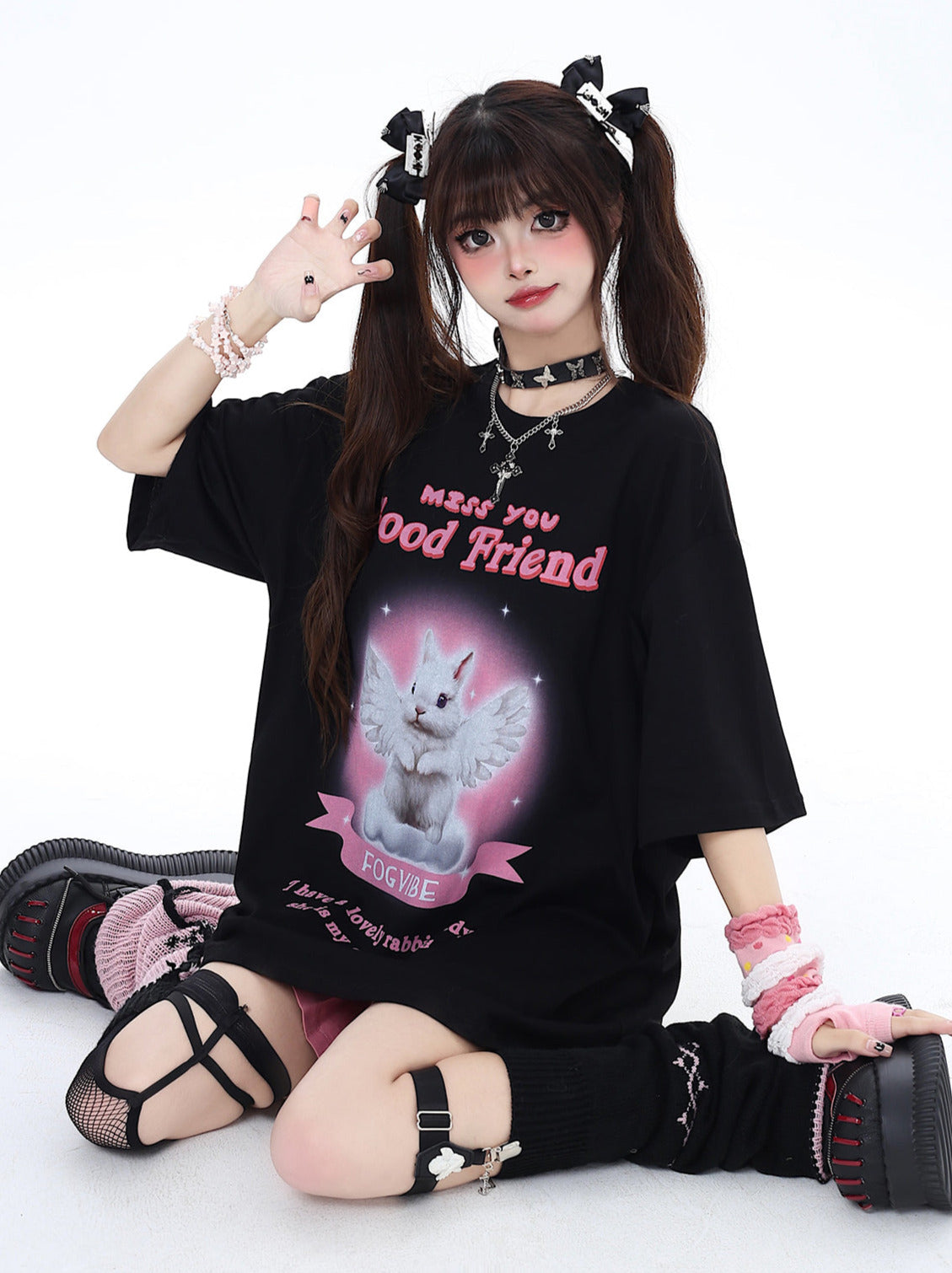かわいいウサギのTシャツ ガーリー ゆるめ エンジェル