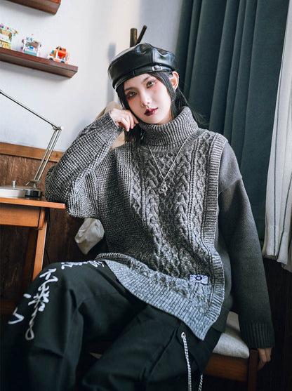 Loose Knit Turtleneck Block Color