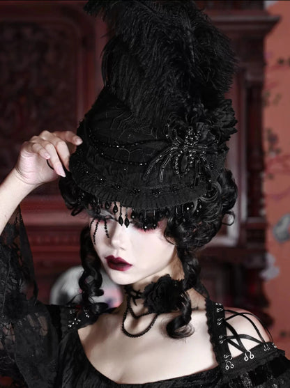 Flat Spider Lace Gothic Hat Coat Victoria