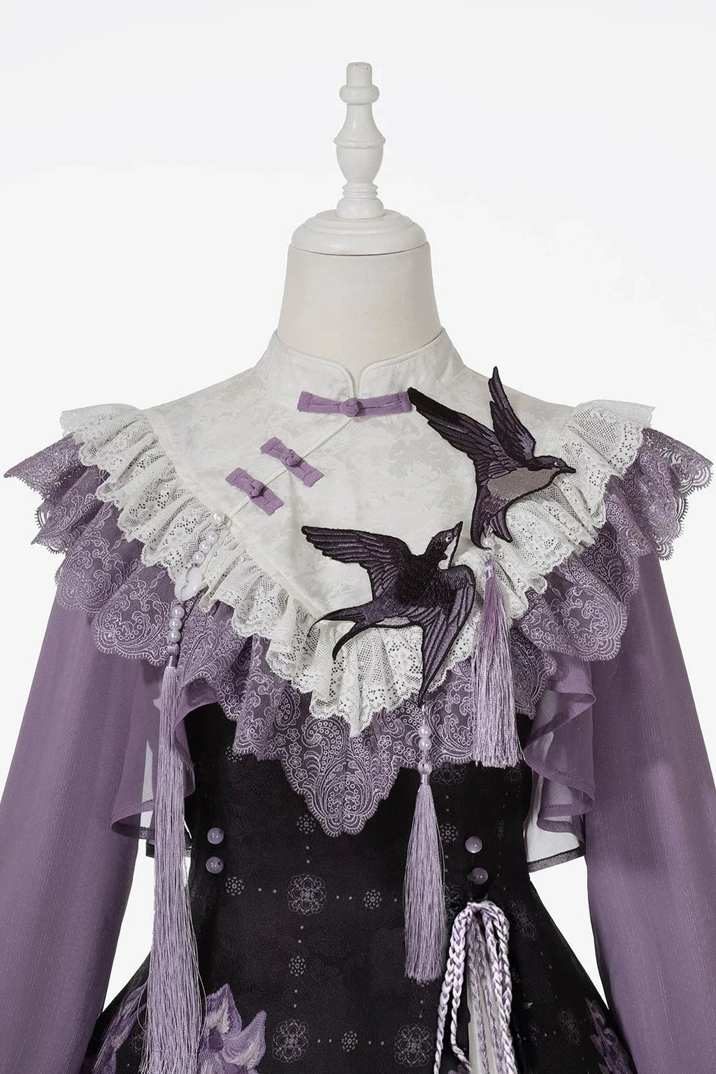 Chinese Lolita Moonlit Wisteria Purple JSK Dress + Swallow Embroidery Lace Tassel Crop Top Set