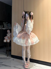 White and pink Chanhua Xu set with pastel ruffle skirt