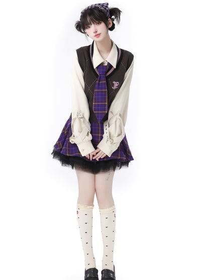 マルチポケット タロ パープルジャケット ニットベスト スカートスーツ