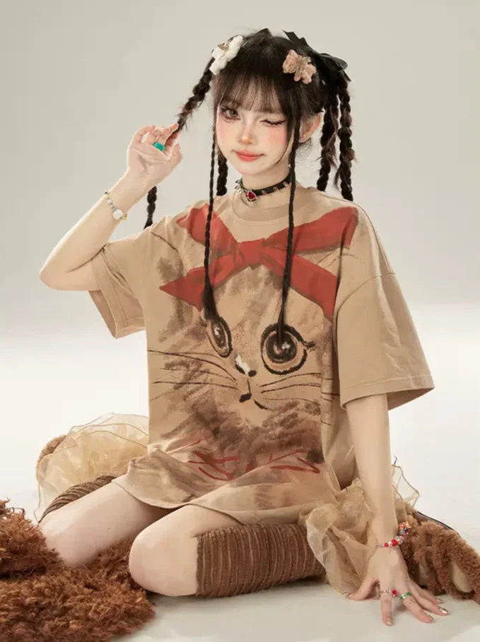 Oversized Painted Big Hand T-shirt Cat