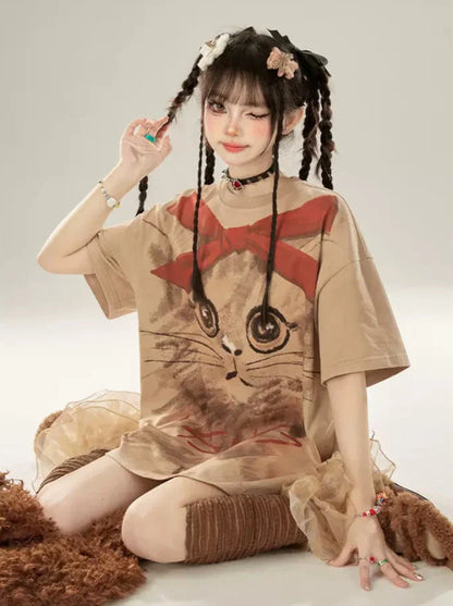 Oversized Painted Big Hand T-shirt Cat