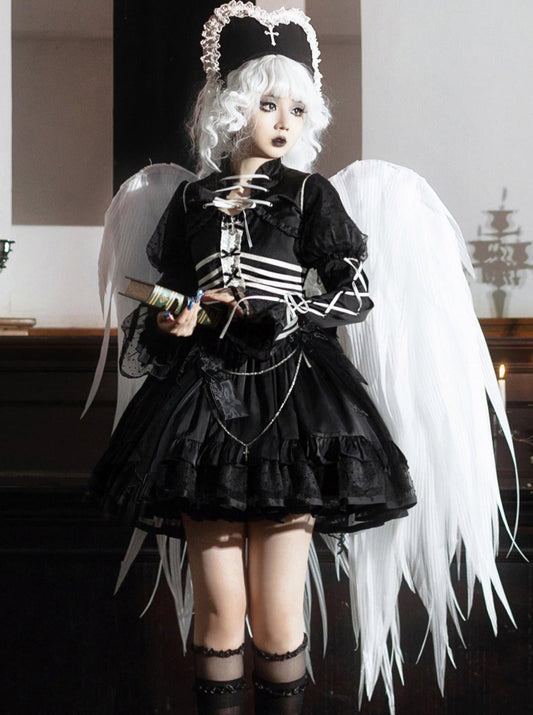 dress lace-up + Dark gothic volume top