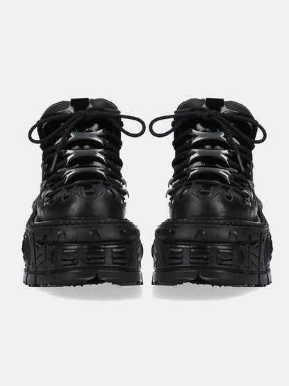 Punk Retro Platform Shoes Lace-Up Dark Leather
