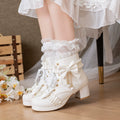 28-43 Lolita Ruffle Bow Pearl Decor Knee-High Boots