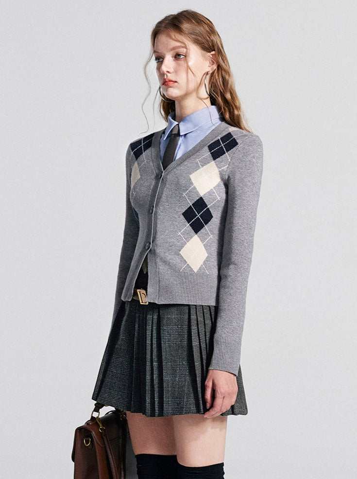 Retro Cardigan Slim Argyle