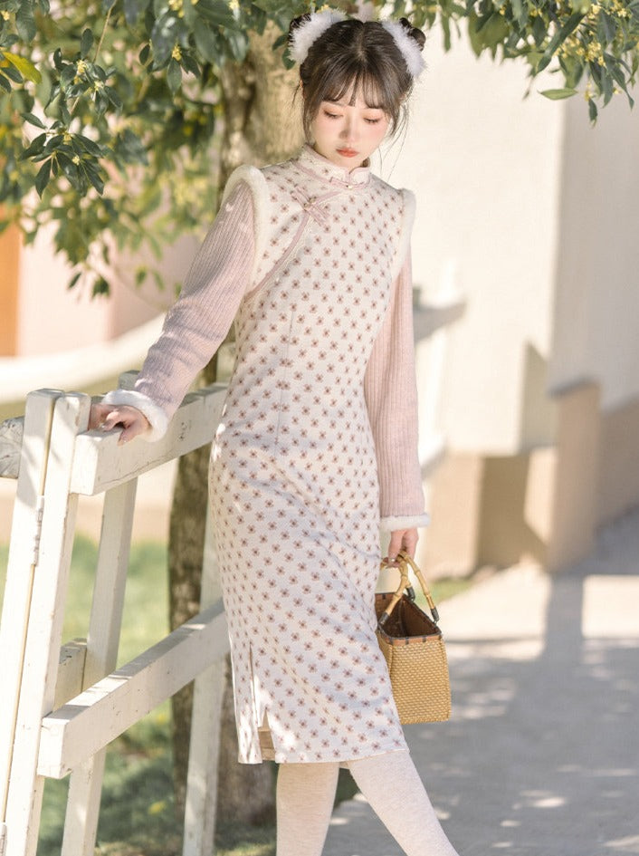 Robe chinoise douce et rétro à fleurs pastel