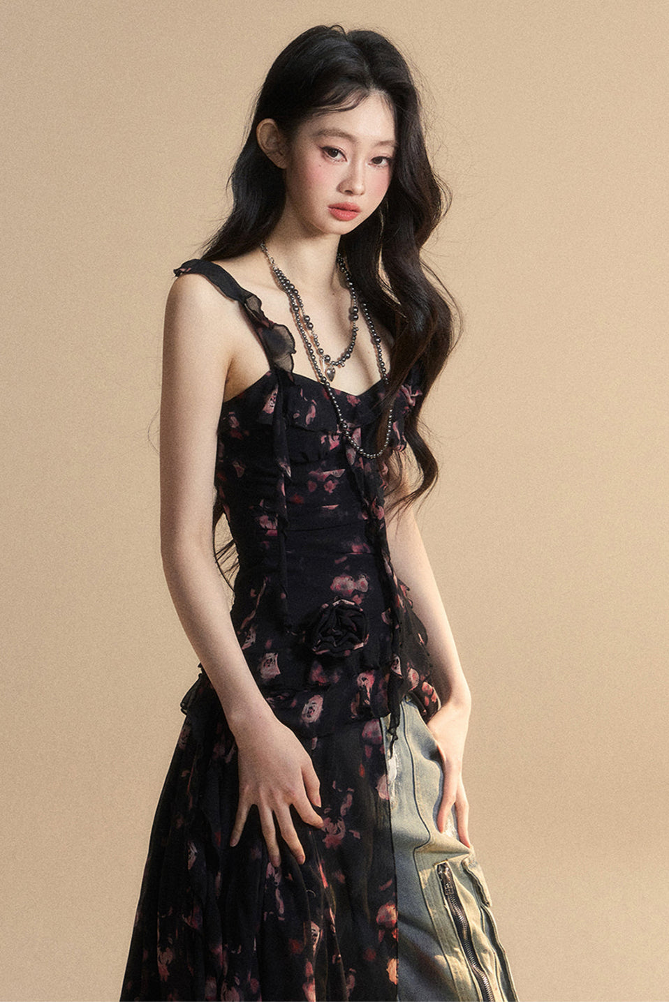 シフォントップ アシンメトリー ワイルドフラワー リザーブス キャミソール