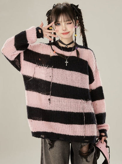 Rock Damage Knit Striped