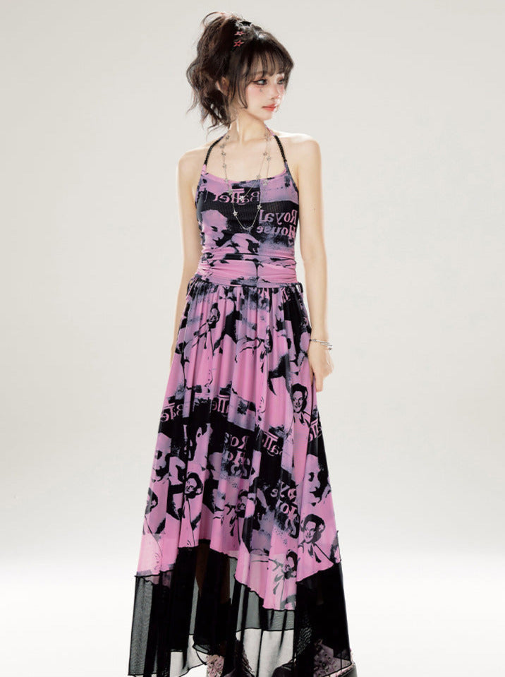 Camisole Pictorial Tulle Long Neckholder + Neck Sweet Rock