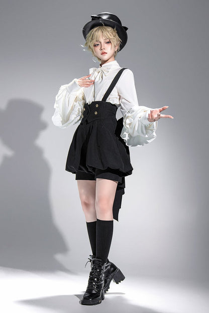 キュート+レトロショートパンツエレガントシャツリボンプリンス予約テールダーク