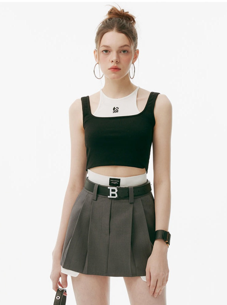 Faux Two-piece Tops Logo Tank