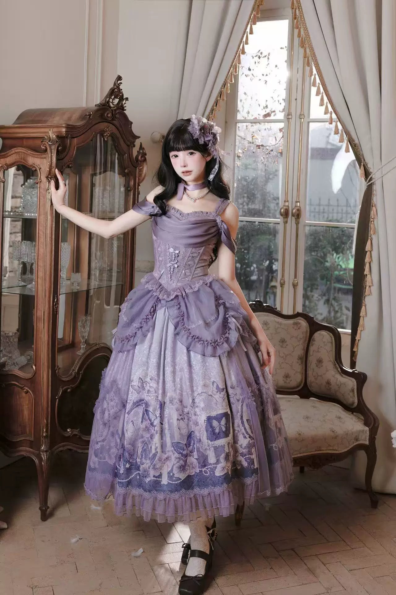 Mirror Butterfly Elegant Purple Lolita JSK / Accessories