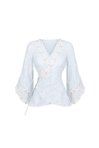 サスペンダーブルーチェリースタイル和フロスティングトップスカート+