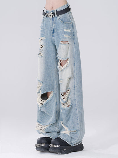 スタイルストリートブルーの破れデニムホール